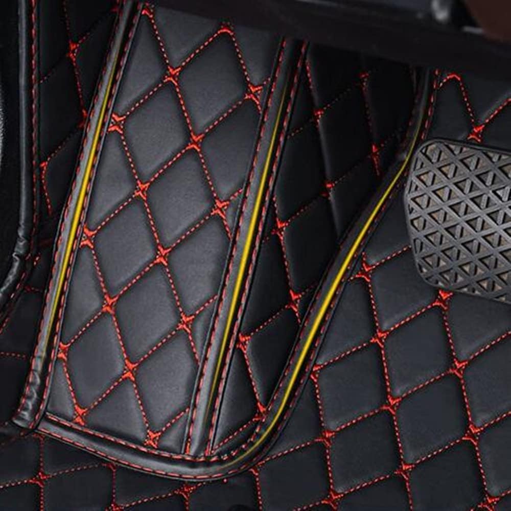 Custom All-Weather Protection Luxury Leather Floor Mats for Cars SUVs Trucks According Anti-Slip Leather Floor mats (Black Red)