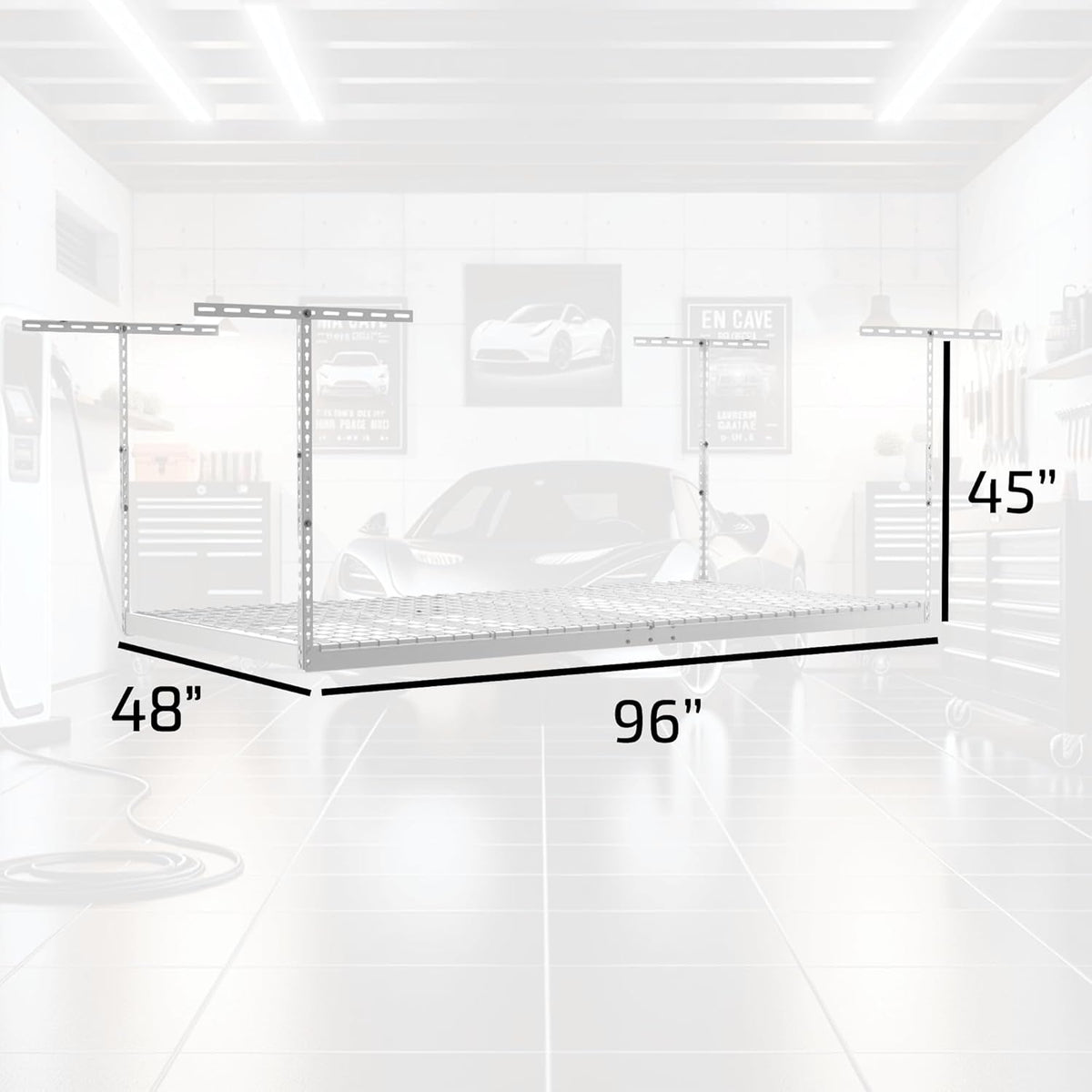 2-Pack 4 x 8 MonsterRax Overhead Garage Storage Rack, Ceiling Racks for Garage, Organization Shelving, Adjustable Hanging Shelf, White, 24"-45" Height Adjustment,