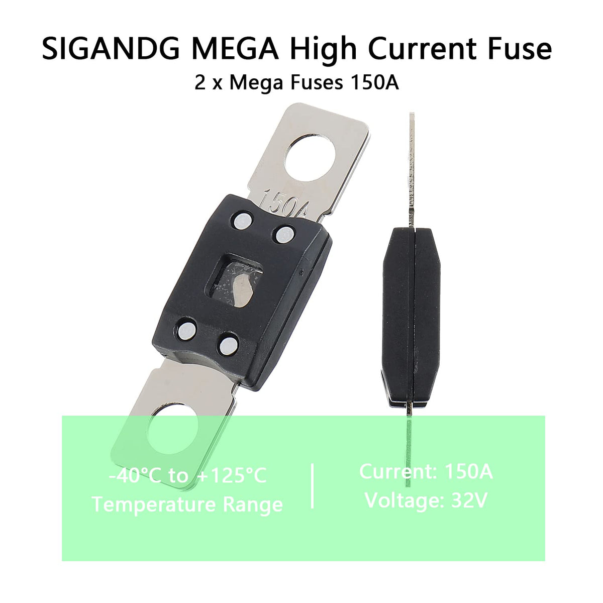 150A MEGA High Current Fuse - 150 Amp Bolt-on Fuse for Cars, Trucks, Construction Vehicles, Buses, Caravans (2 Pcs)