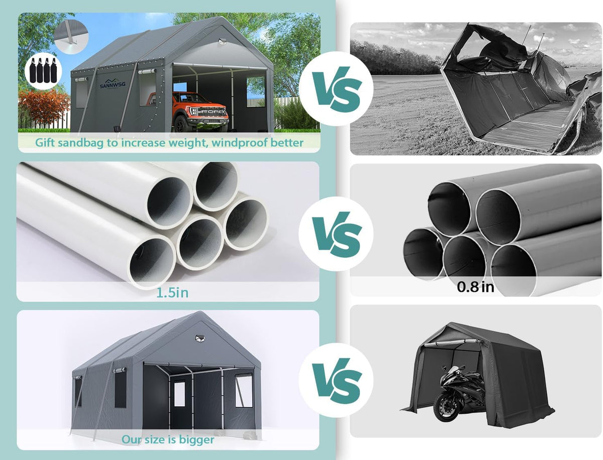 2 Car Carports 20X20 Heavy Duty,Car Ports with 180G Removable Side Walls, Carport Canopy, Portable Car Port Garage, Car Shelter All Weather,Grey