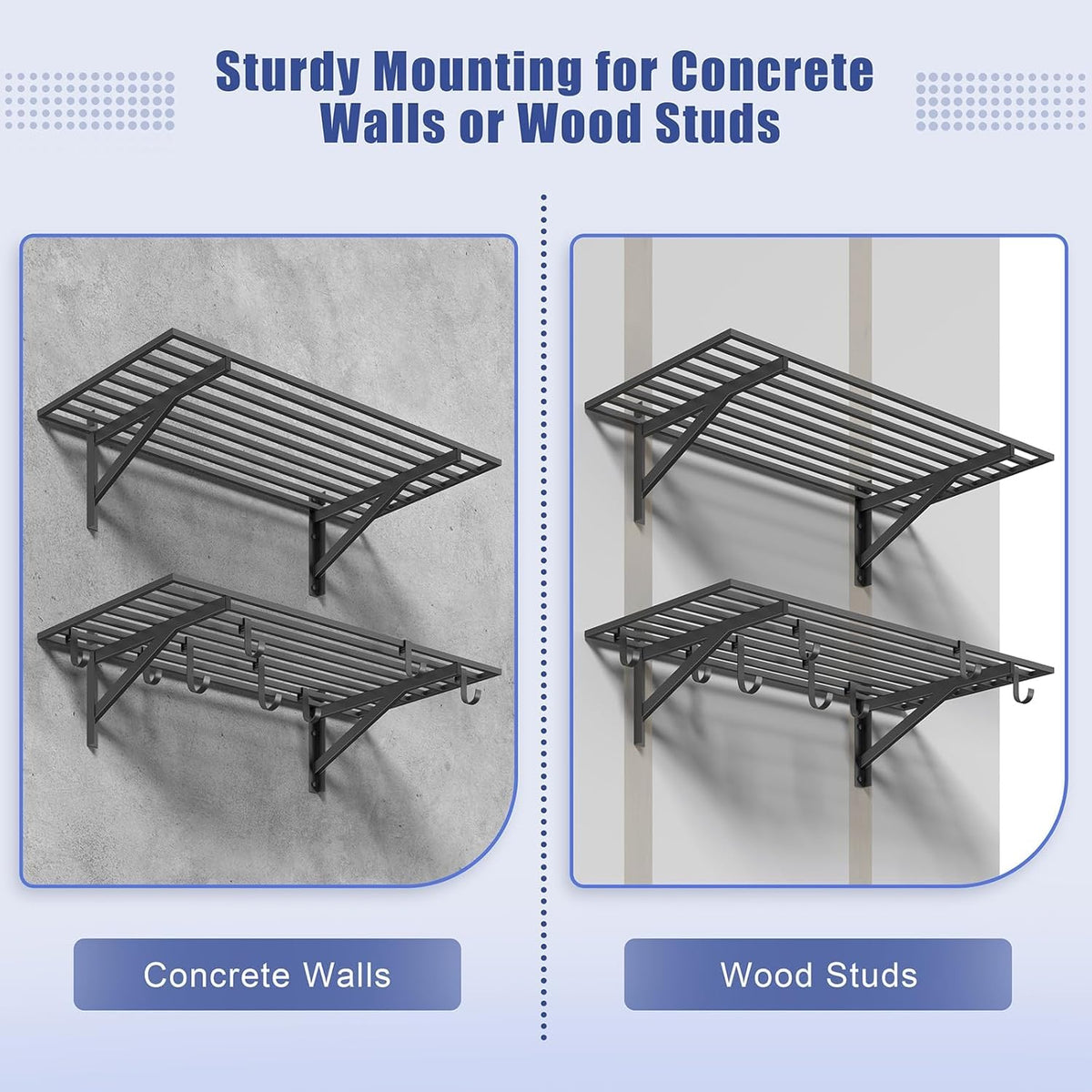 2-Pack 2x4ft Garage Shelving Wall Mounted, 2' x 4' Heavy Duty Garage Storage Shelves with Hooks, 400LB Capacity