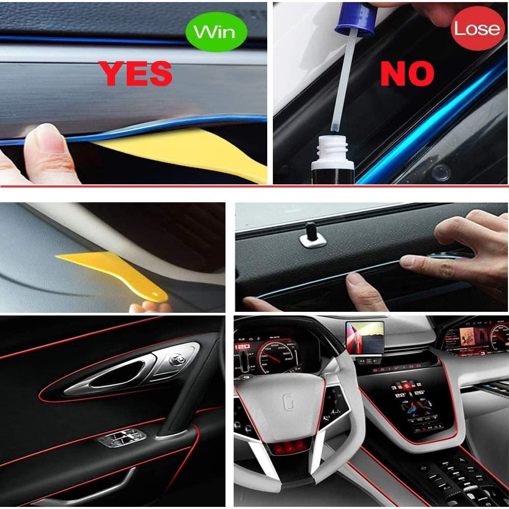 El Wire Blue Interior Car LED Strip Lights, 2M Neon Wire USB 5V with Fuse Protection for Automotive Interior Decoration, with 6mm Sewing Edge