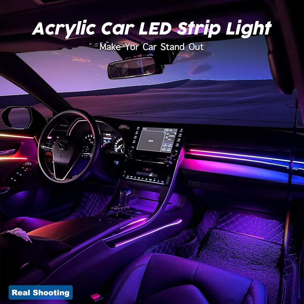 Interior Car LED Lights, RGB Dream Color Acrylic LED Lights for Car, Ambient Lighting Kits with Wireless APP and RF Remote Control, Music Sync Dynamic Chasing (10 in 1)