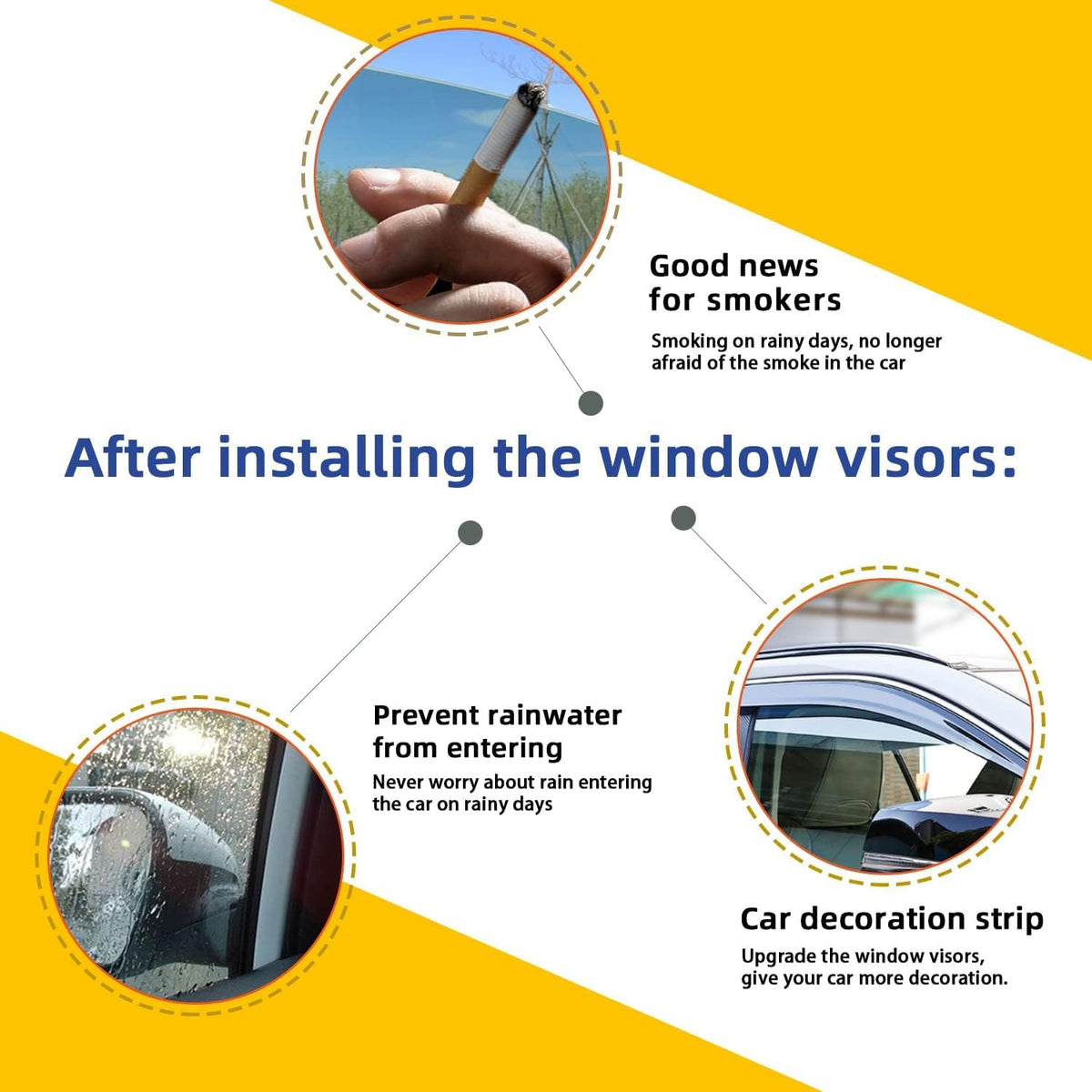 4pcs Smoke Tint with Chrome Trim Outside Mount Tape On/Clip On Style PVC Sun Rain Guard Window Visors Compatible with 2014-2020 Nissan X-Trail/Rogue