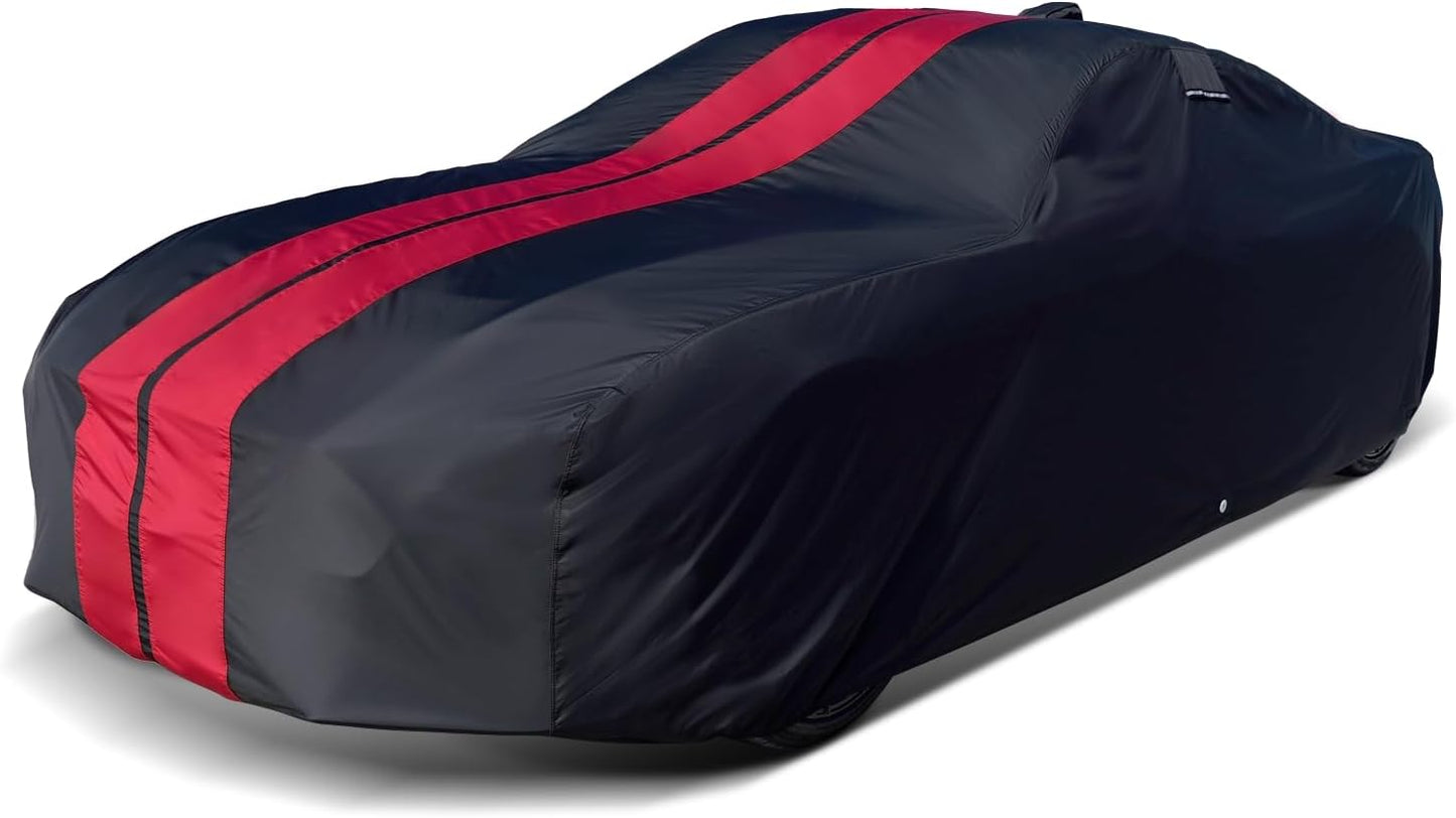 iCarCover Custom Car Cover for Pontiac Safari Wagon (1958-1964) Waterproof All-Weather Rain Snow UV Sun Protector Full Exterior Indoor Outdoor Car Cover (Stripe - Black/Red)