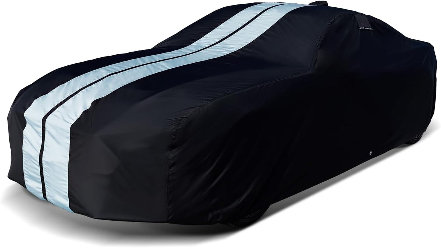 iCarCover Premium Plus Car Cover for 1968-1972 Chevy El Camino Waterproof All Weather Rain Snow UV Sun Hail Protector for Automobiles, Full Exterior Indoor Outdoor Car Cover (Stripe - Black/Gray)