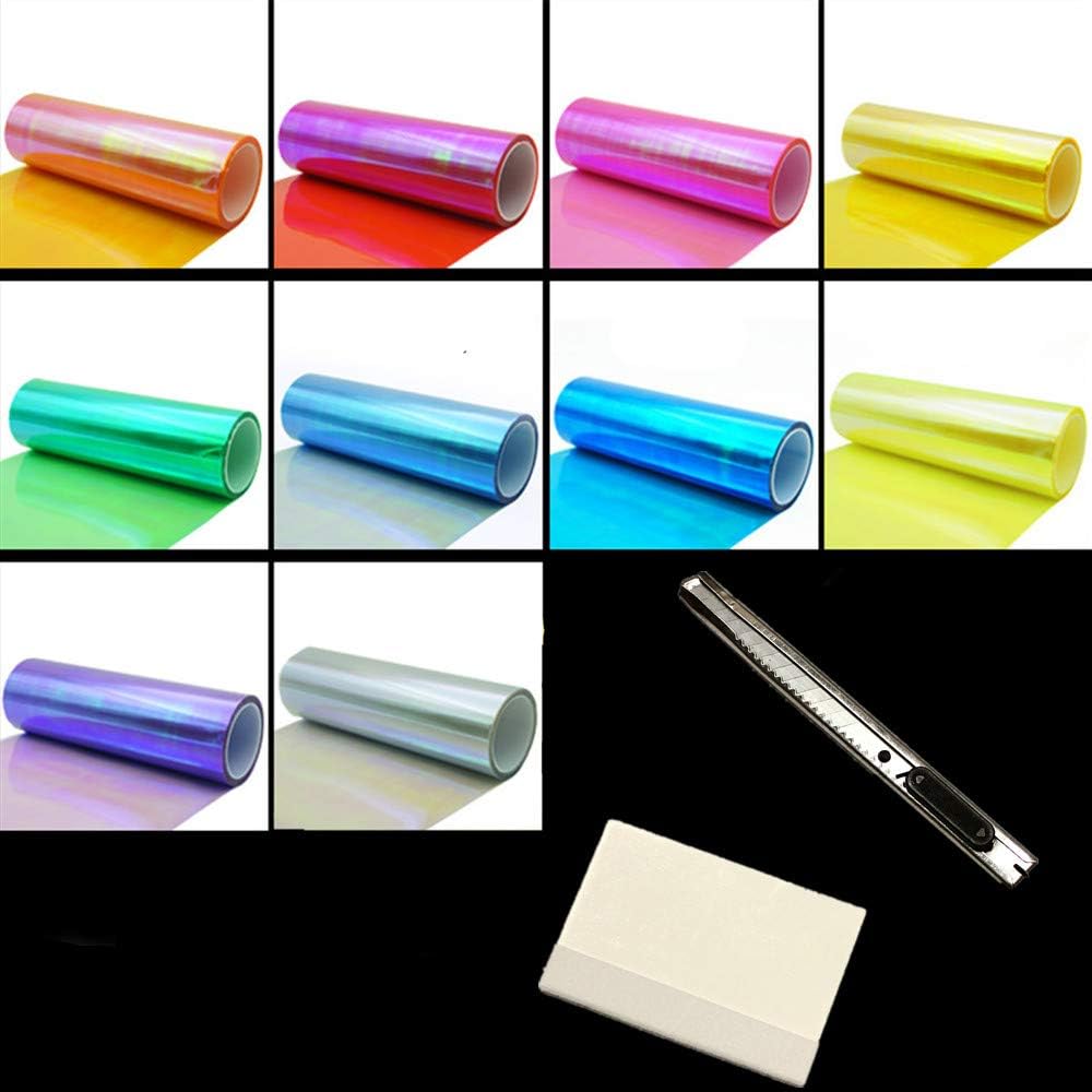 12 by 48 inches Self Adhesive Shiny Chameleon Headlights Tail Lights Fog Lights Films,Film Sheet Sticker,Tint Vinyl Film with Gift Knife and Hand Tool (Light Black)