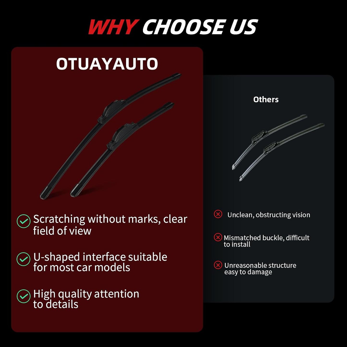 OTUAYAUTO Premium Windshield Wiper Blades - Replacement for Honda Fit 2009-2020 - Precision Fit, All-Weather Performance, Front and Rear Wiper Blades, U Hook - 28"+14"+14" (Pack of 3)