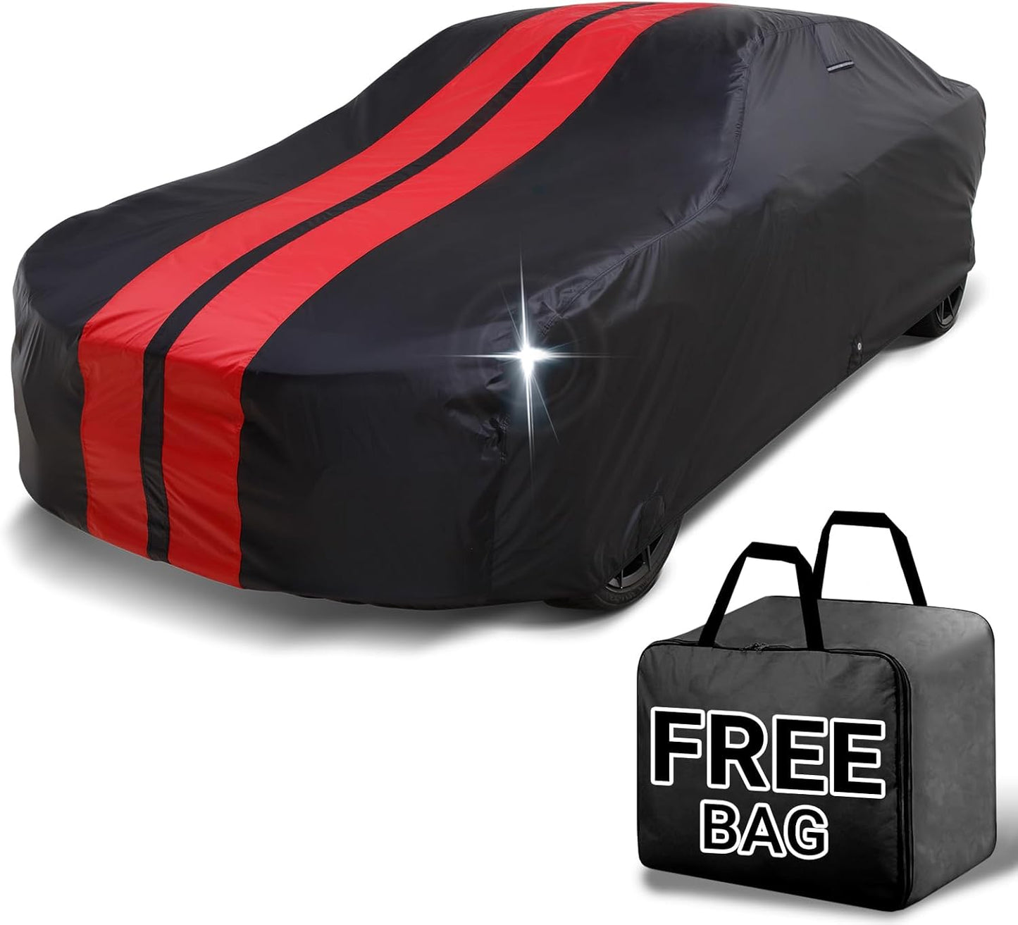 iCarCover Custom Car Cover for Chevy Nomad Wagon (1955-1957) Waterproof All Weather Rain Snow UV Sun Protector Full Exterior Indoor Outdoor Car Cover (Stripe - Black/Red)