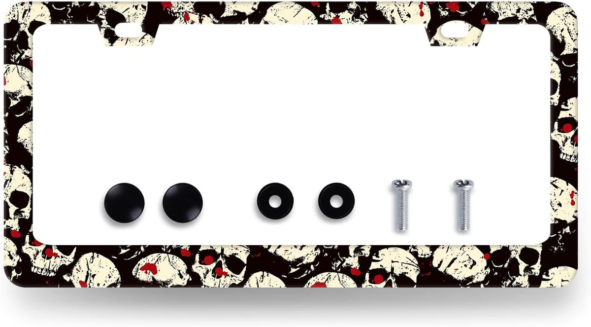 Skull License Plate Frame Skull Skeleton License Plate Holder Stainless Steel Funny Design Compatible with Standard License Plate for USA Canada 12.3" x 6.3" with 2 Screws