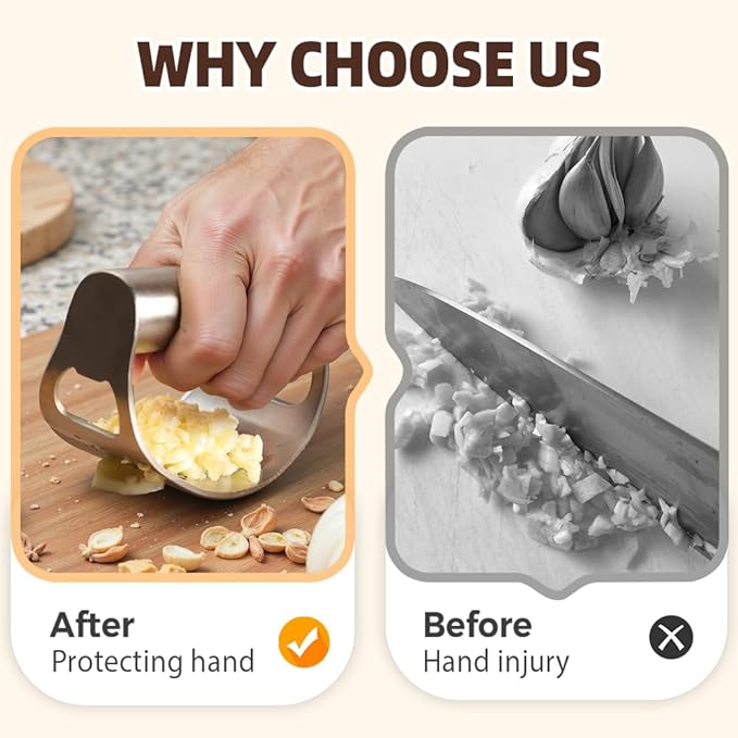 Stainless Steel Garlic Press Rocker, Ergonomic Garlic Crusher Tool for Effortless Mincing, Kitchen Gadget for Home Cooking and Chefs (1 PACK)