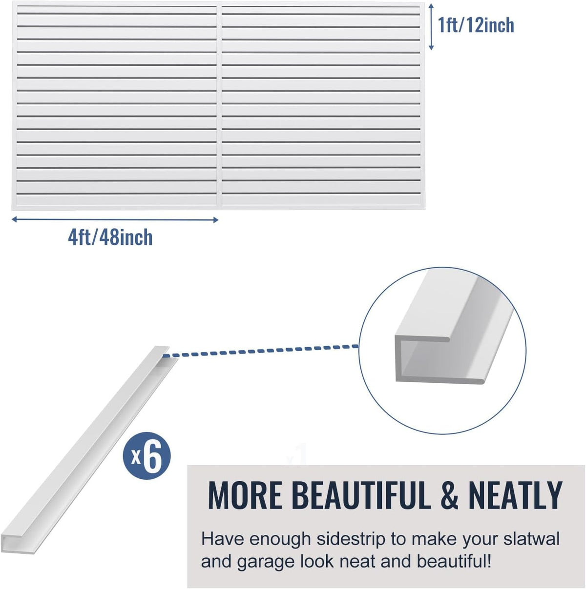 Slatwall Panel Garage Organizer PVC Slatwall Heavy Duty Wall Mounted Rack, Interlocking Slat Wall Panels for Tool Organization Peg Board(White 4 x 8 ft)