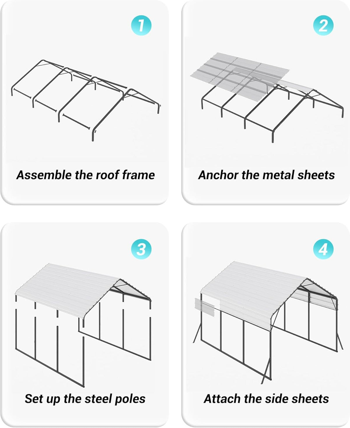 13 x 21 FT Metal Carport, Heavy Duty Carports Reinforced Frame and Steel Roof, All-Weather Shelter Canopy for Pickups, Boats, Cars, and Tractors