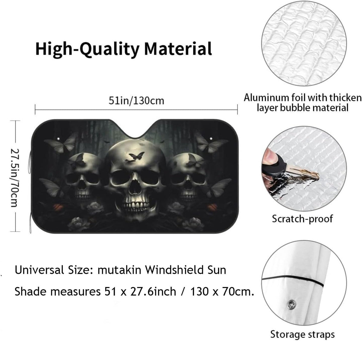 Skull Car Sun Shade Windshield Sunshade Foldable Front Window Shield Cover for Truck SUV