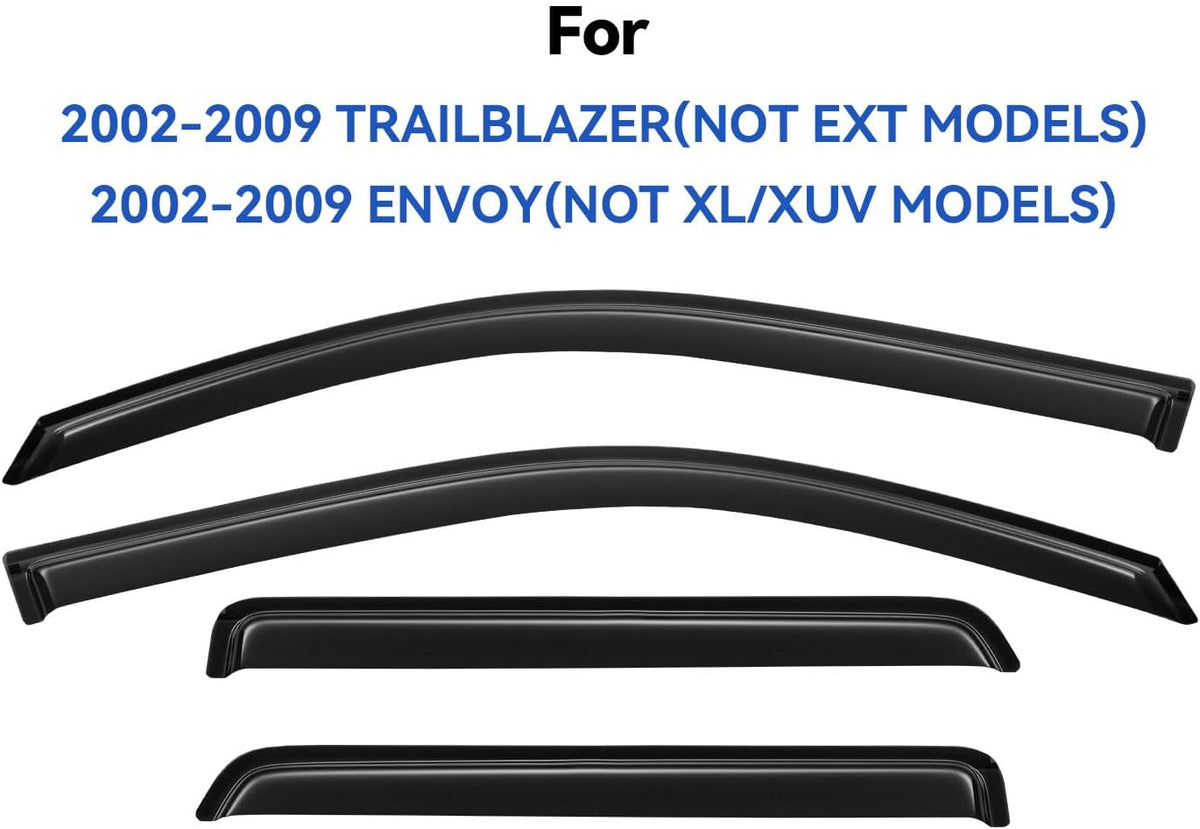 Window Visors Rain Guards for 2002-2009 Chevy Trailblazer, Out-Channel Window Vent Wind Deflectors Visors Shades for 2006-2009 Trailblazer SS