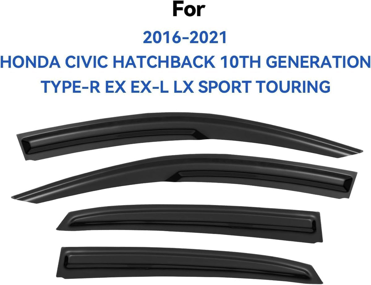 Window Visors Rain Guards Shield for 2016-2021 Honda Civic Hatchback, Out-Channel Window Vent Wind Deflectors Visors Shades for 16-21 Civic (Not for Sedan