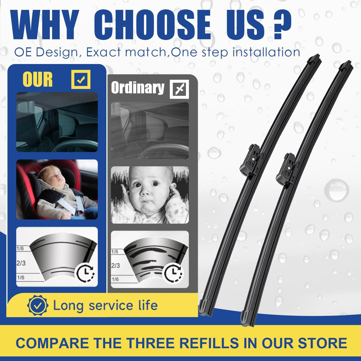 2 wipers Factory Replacement For Toyota Prius 2016-2021 2022 2023 Original Equipment Replacement Windshield Wiper Blades Set - 28"+16" (Set of 2)