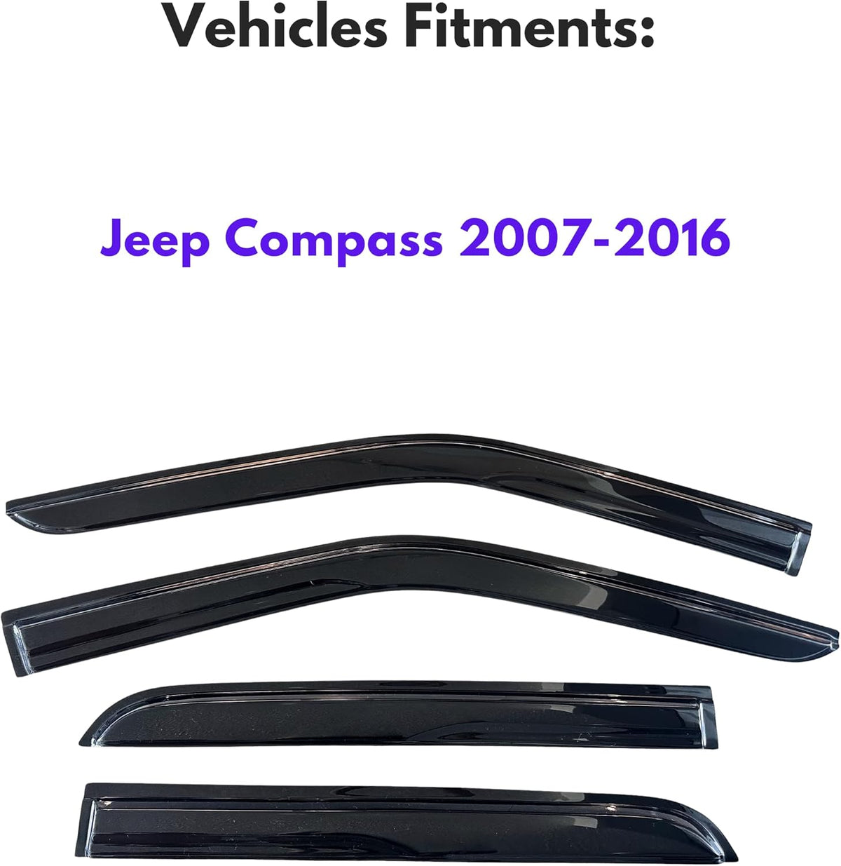 KPY Window Visor Compatible with Jeep Compass 2007-2016, 4PC Rain Guard Side Window Vent Deflectors Tape-On Mugen Style, 2007 2008 2009 2010 2011 2012 2013 2014 2015 2016