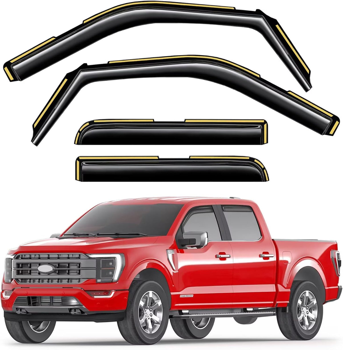 in-Channel Window Rain Guards Fit for Truck Ford F150 2021 2022 2023 2024 2025 SuperCrew Extra Durable Window Visors Window Deflectors Vent Visors Vent Shades Car Accessories-4 pcs 2-Q11-Gai