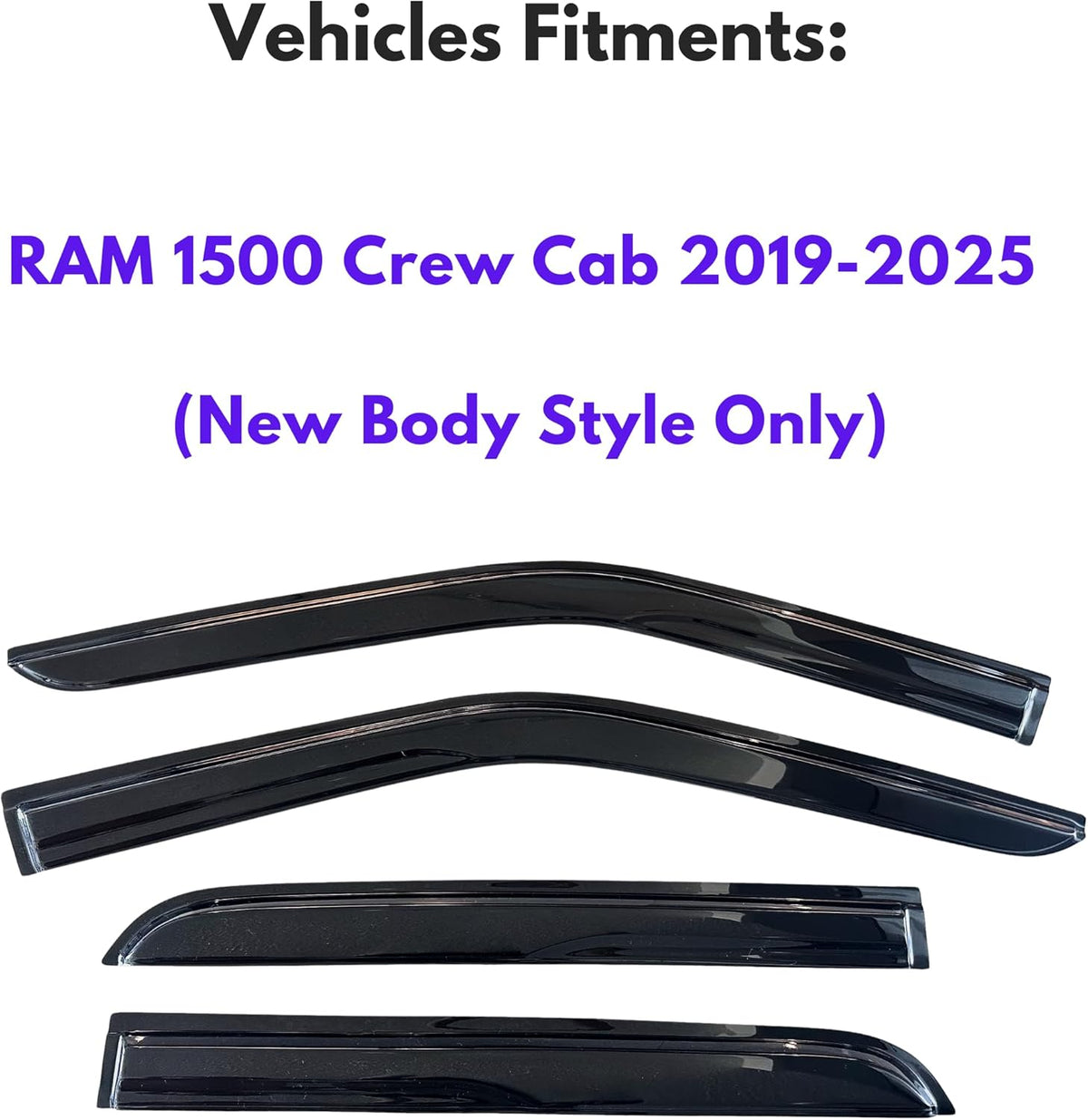KPY Window Visor Compatible with Dodge RAM 1500 Crew Cab 2019-2025 (New Body Style Only), 4PC Rain Guard Side Window Vent Deflectors Tape-On Mugen Style, 2019 2020 2021 2022 2023 2024 2025