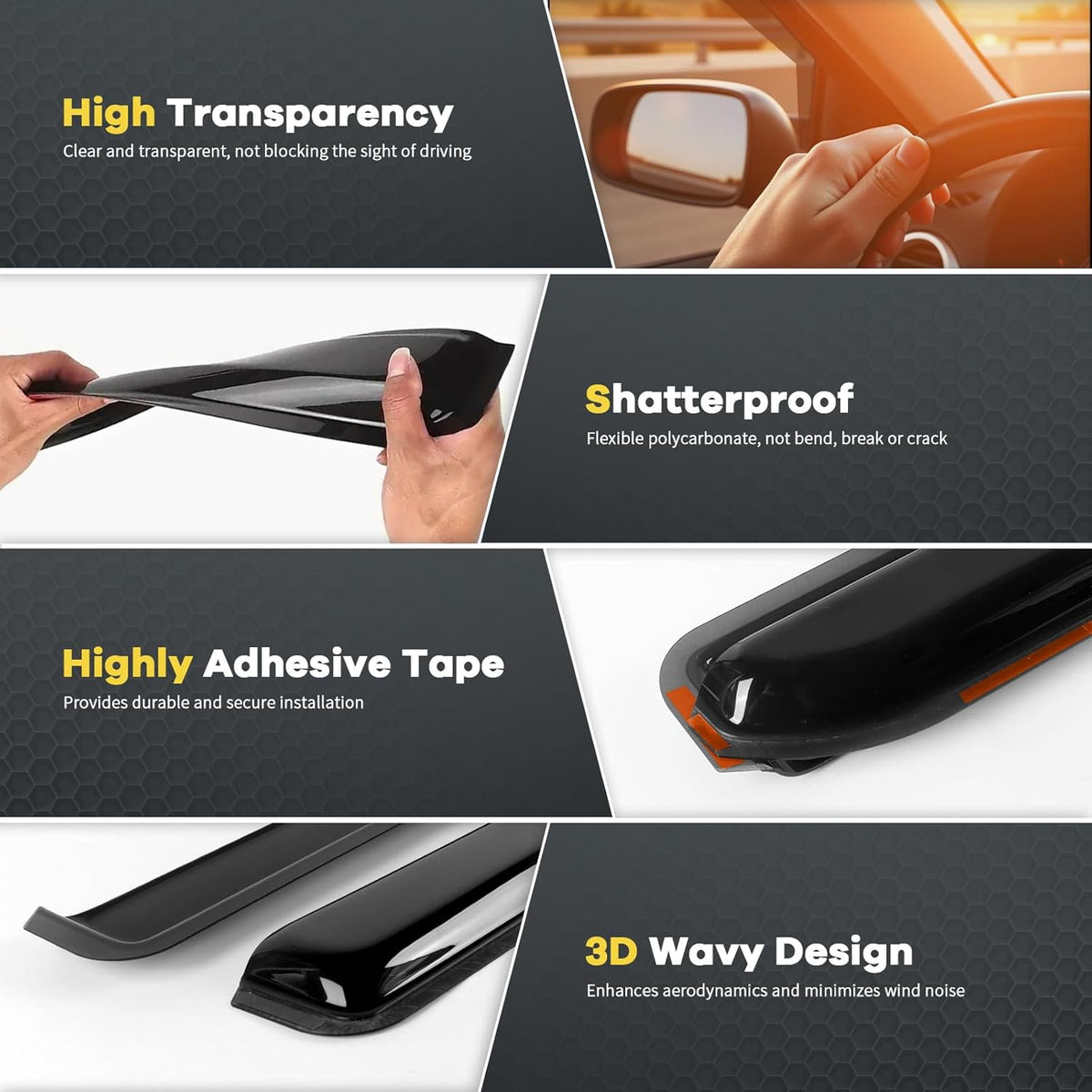 4 PCS in Channel Rain Guards Fit for Toyota 4Runner 2016 2017 2018 2019 2020 2021 2022 2023 2024, Durable Side Wind Deflectors, Smoke Vent Window Visors Shades Shield, Exterior Car Accessories