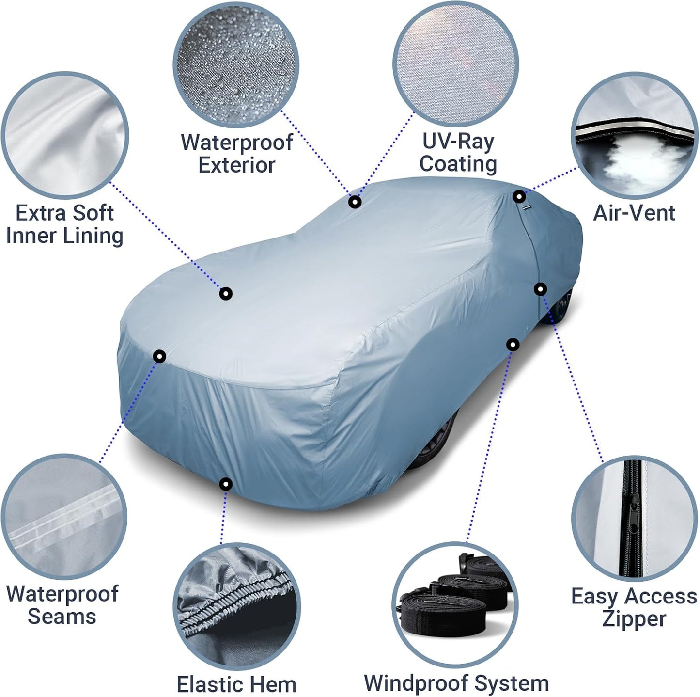 iCarCover Premium Car Cover for 1971-1976 Chevy Caprice 2-Door, 4-Door Heavy Duty Waterproof All-Weather Automobiles Custom Fit Indoor Outdoor UV Snow Protection Covers with Straps and Bag