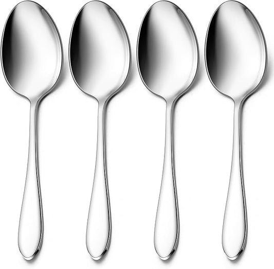 Stainless Steel Serving Spoons, E-far 4-Piece Metal Solid Spoons Hostess Serving Utensils Tablespoons Set for Catering Buffet Party Kitchen Restaurant, Dishwasher Safe