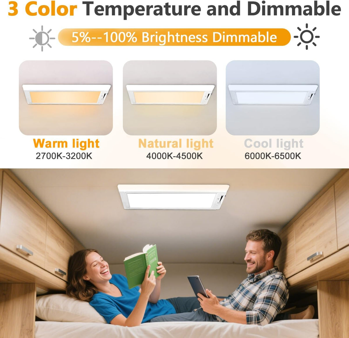 2 Pack RV Lights Interior,3 Color RV LED Super Bright Fixture,12V RV Ceiling Dome Light with ON/Off Dimmable Switch Energy Saving for RV/Camper/Car/Trailer/Boat