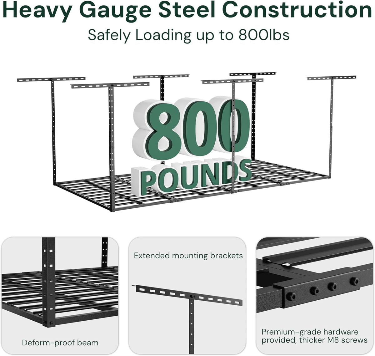 SunsGrove 3x6 Garage Storage Overhead Rack Organization, Adjustable Ceiling Mounted Storage Racks, 800LBS Weight Capacity, 22"-40" Ceiling Dropdown, Black