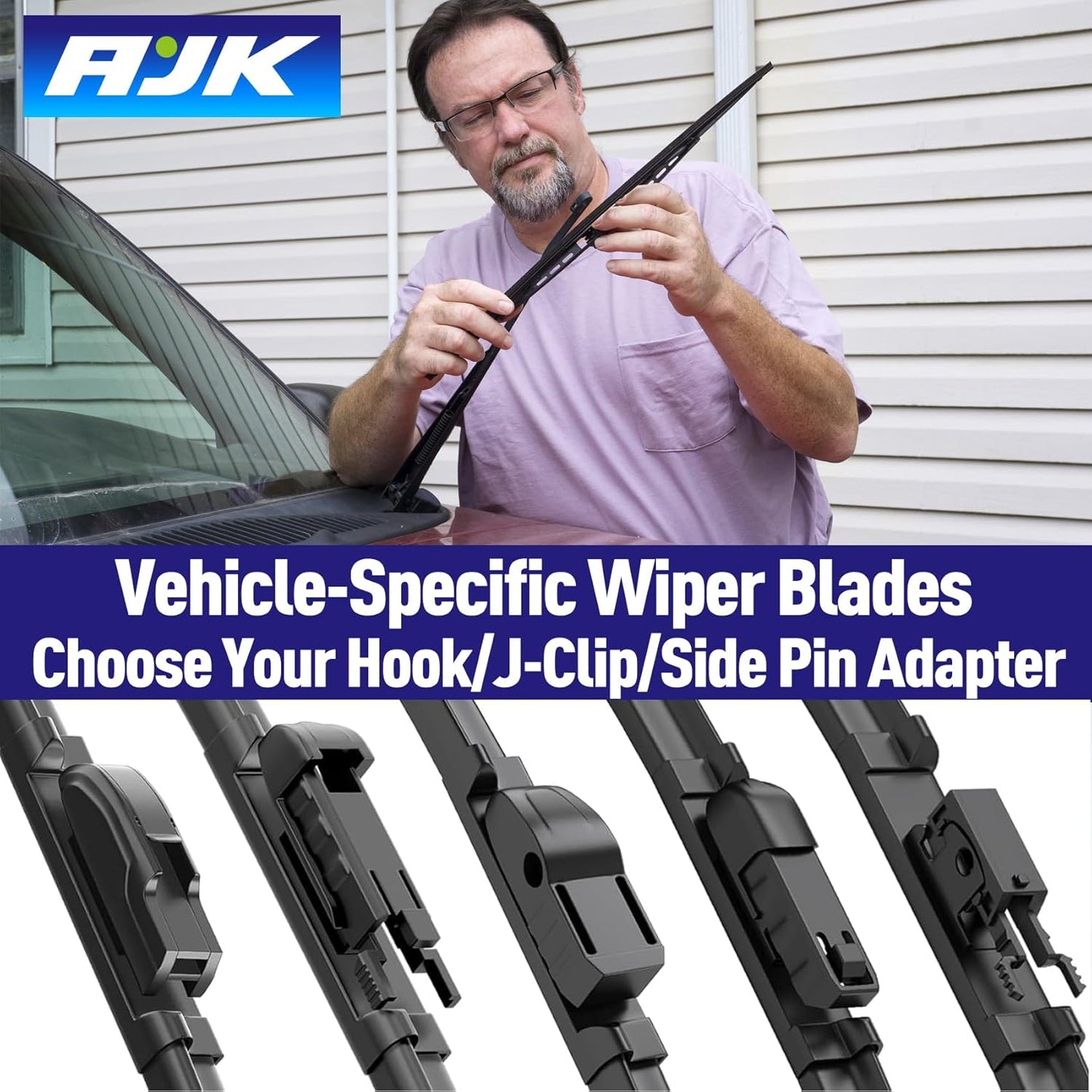 AJK Wiper Blades for Jeep Wrangler JK 2007-2017, for Jeep Wrangler 2007-2017, 2 Piece All Weather OEM Quality Automotive Replacement Windshield Wiper Blades for My Car