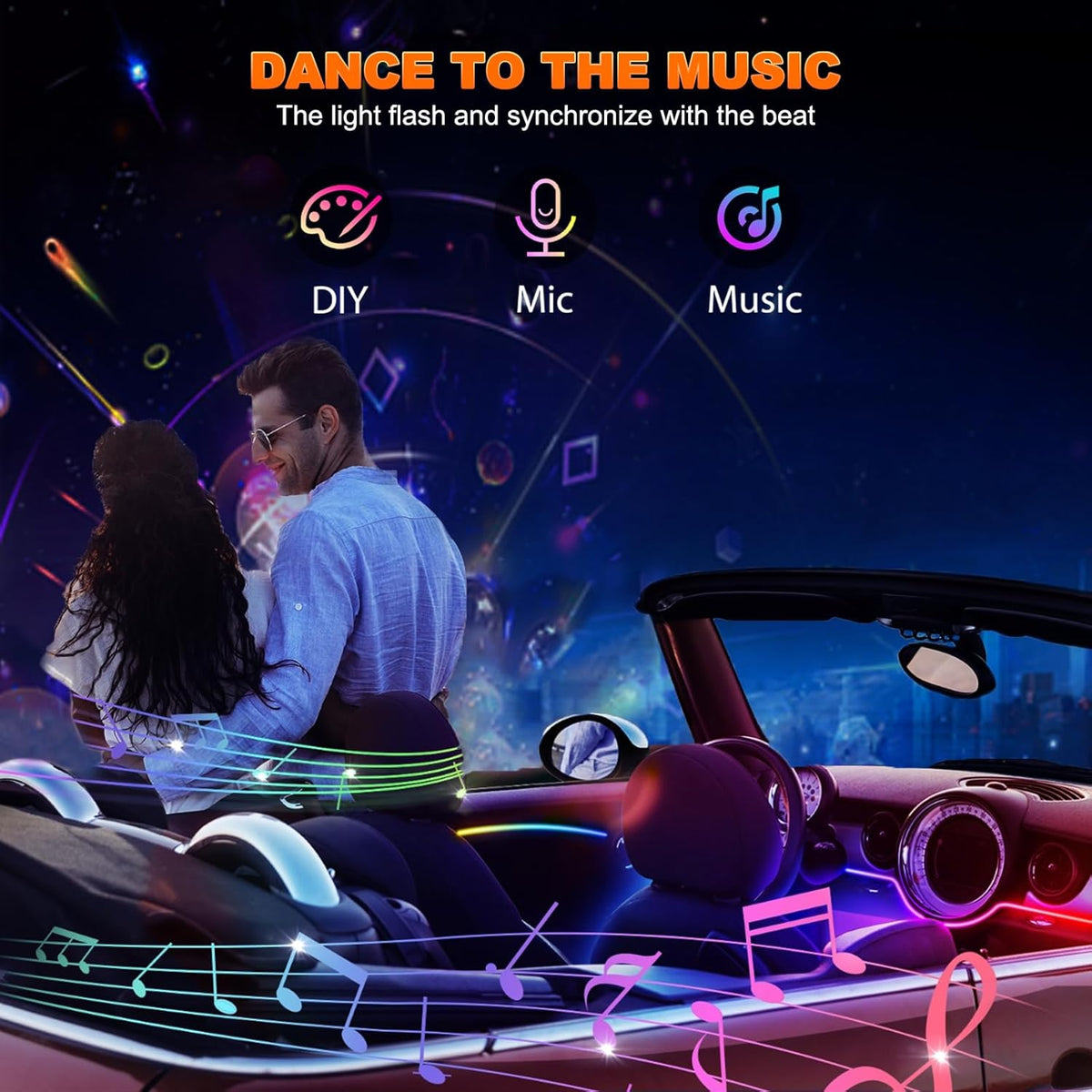 Interior Car LED Strip Lights, Acrylic LED Lights for Car with Dynamic Dreamcolor Chasing, Ambient Lighting Kits Music Sync Wireless APP and RF Remote Control (6 in 1)