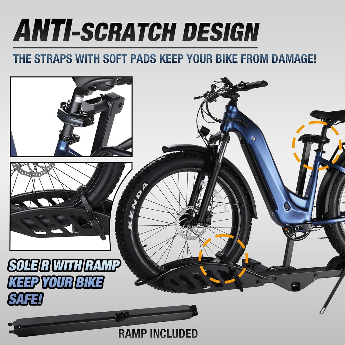 Sole R 1-Bike Rack, Hitch-Mount Platform E-Bike Rack with Ramp, 100 lbs Capacity, Fits Car, SUV, Truck, RV, Van with 2-Inch Receiver and Up to 5-Inch Fat Tires Bicycle