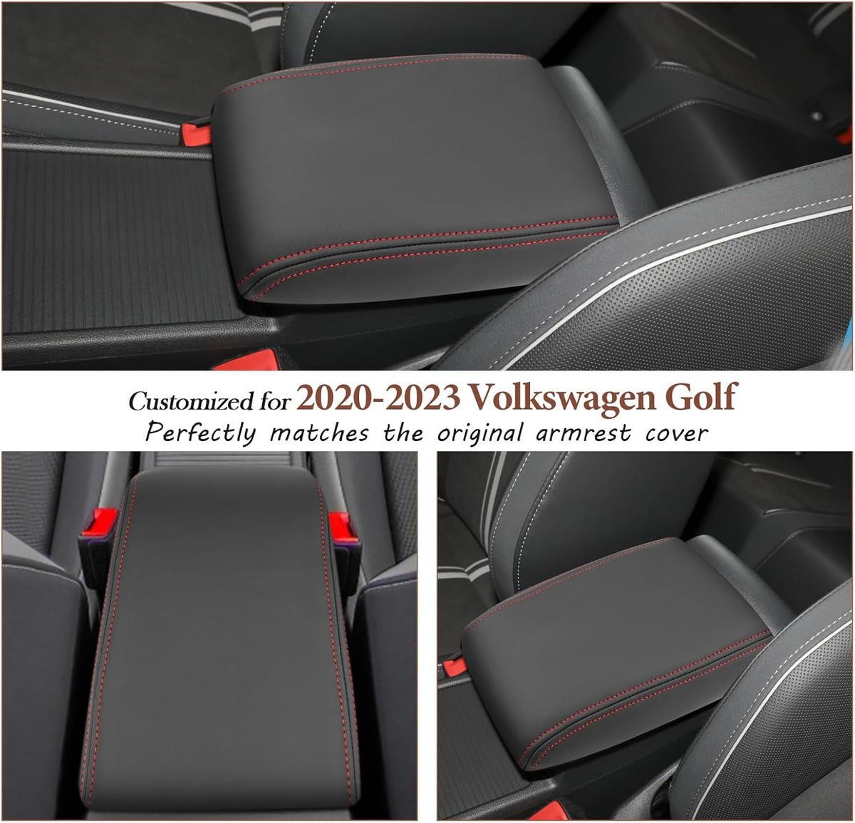 SKTU for 2020-2024 Volkswagen Golf Center Console Cover 2023 2024 Golf Accessories Armrest Cover 2023 2024 Golf R Seat Box Cover 2020-2023 2024 Golf MK8 Center Console Soft Cushion (Red Line)