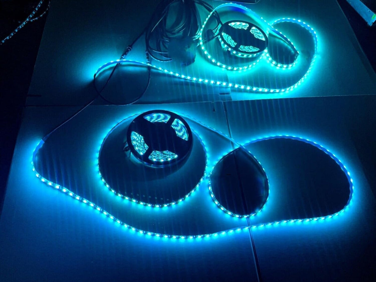 Black Out Full Tinted Smoked LEDs x4PCS 5FT 1.4Meters 60" RGB Dream Color Chasing IP65 Light Strips for Car Truck Slingshot Golf Cart Vehicle Underbody Wheel Hood Grille Lights Bluetooth + Remote