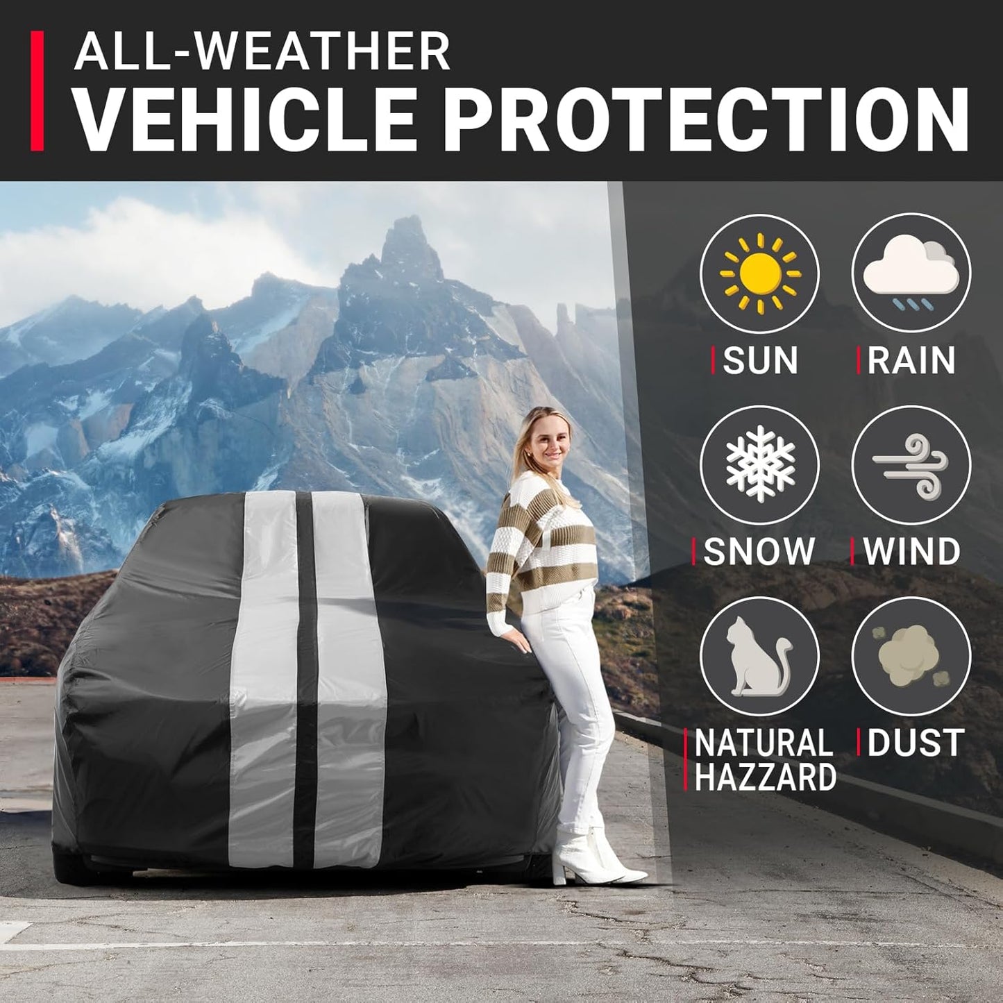 iCarCover Custom Car Cover for Chevy Aveo Hatchback (2004-2018) Waterproof All Weather Rain Snow UV Sun Protector Full Exterior Indoor Outdoor Car Cover (Stripe - Black/Gray)