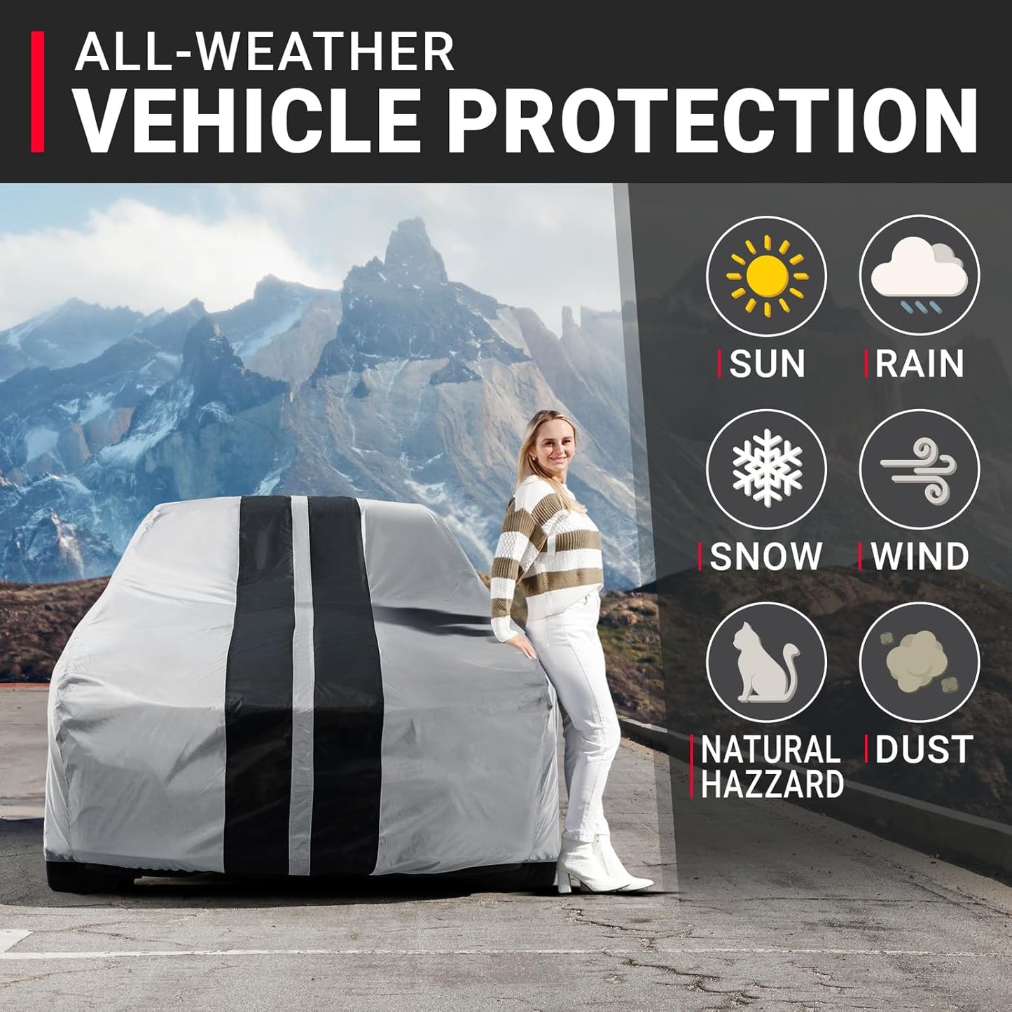 iCarCover Custom Car Cover for Chevy Chevelle Wagon (1964-1967) Waterproof All Weather Rain Snow UV Sun Protector Full Exterior Indoor Outdoor Car Cover (Stripe - Gray/Black)
