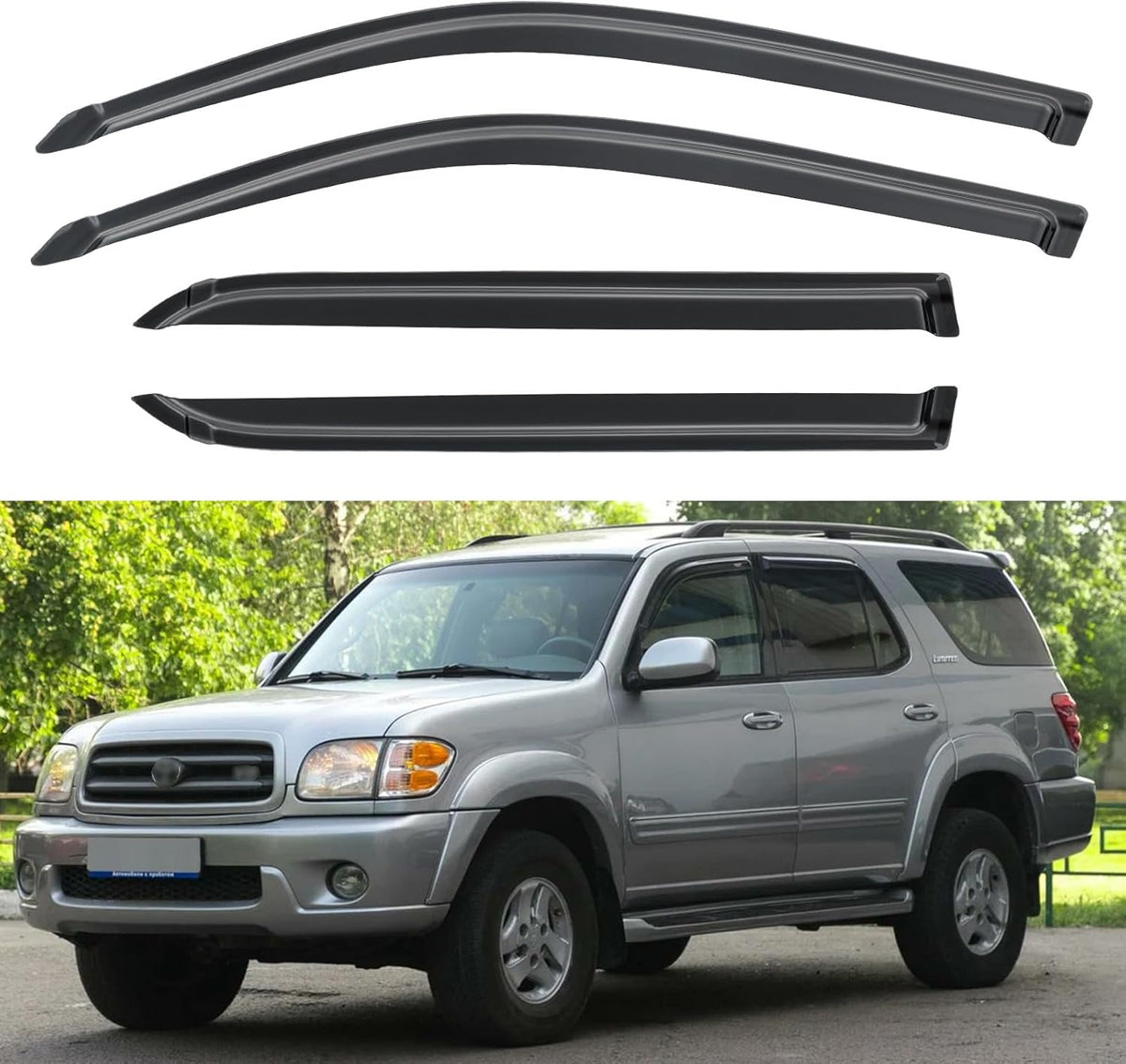 Window Visors Rain Guards Shield for 2001-2007 Toyota Sequoia, Out-Channel Window Vent Wind Deflectors Visors Shades for 01-07 Sequoia