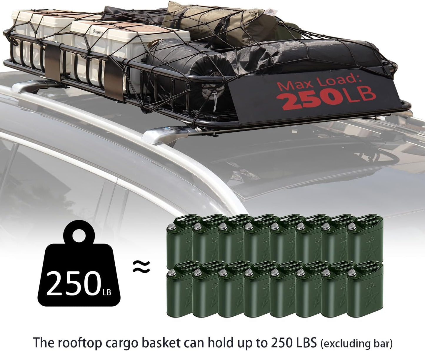 FORWODE 250LB Capacity Heavy Duty 64" x 39" x 6" Roof Rack Cargo Carrier Basket – Includes Cargo Net, for SUV/Truck/Van, Perfect for Travel & Camping
