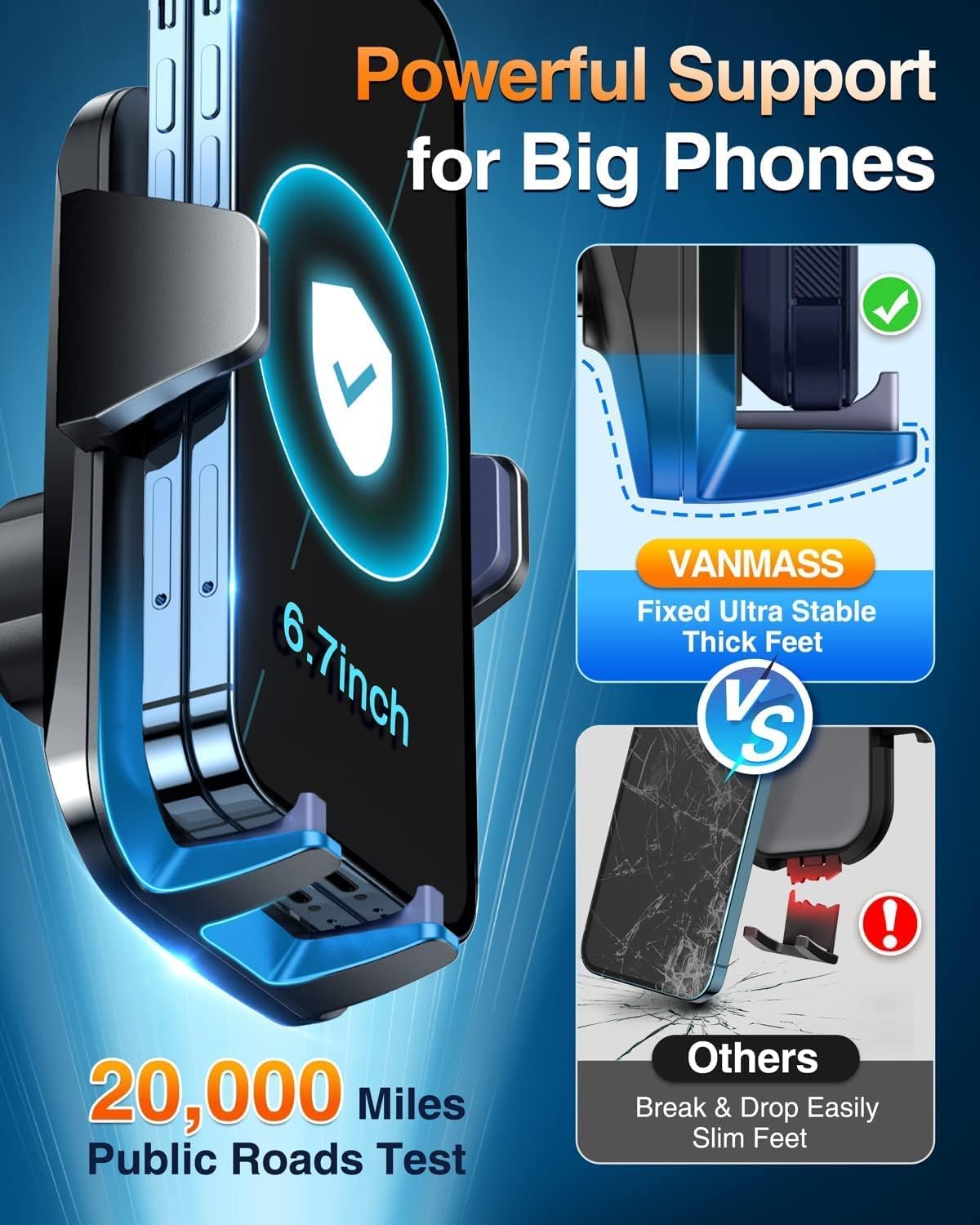 VANMASS [2024 Upgrade Phone Holders for Your Car [Super Suction Cup] Cell Phone Mount Car Dashboard Window Vent Desk Fit for iPhone 15 Pro Max 14 13 Universal Handsfree Automobile Vehicle Cradle，Blue