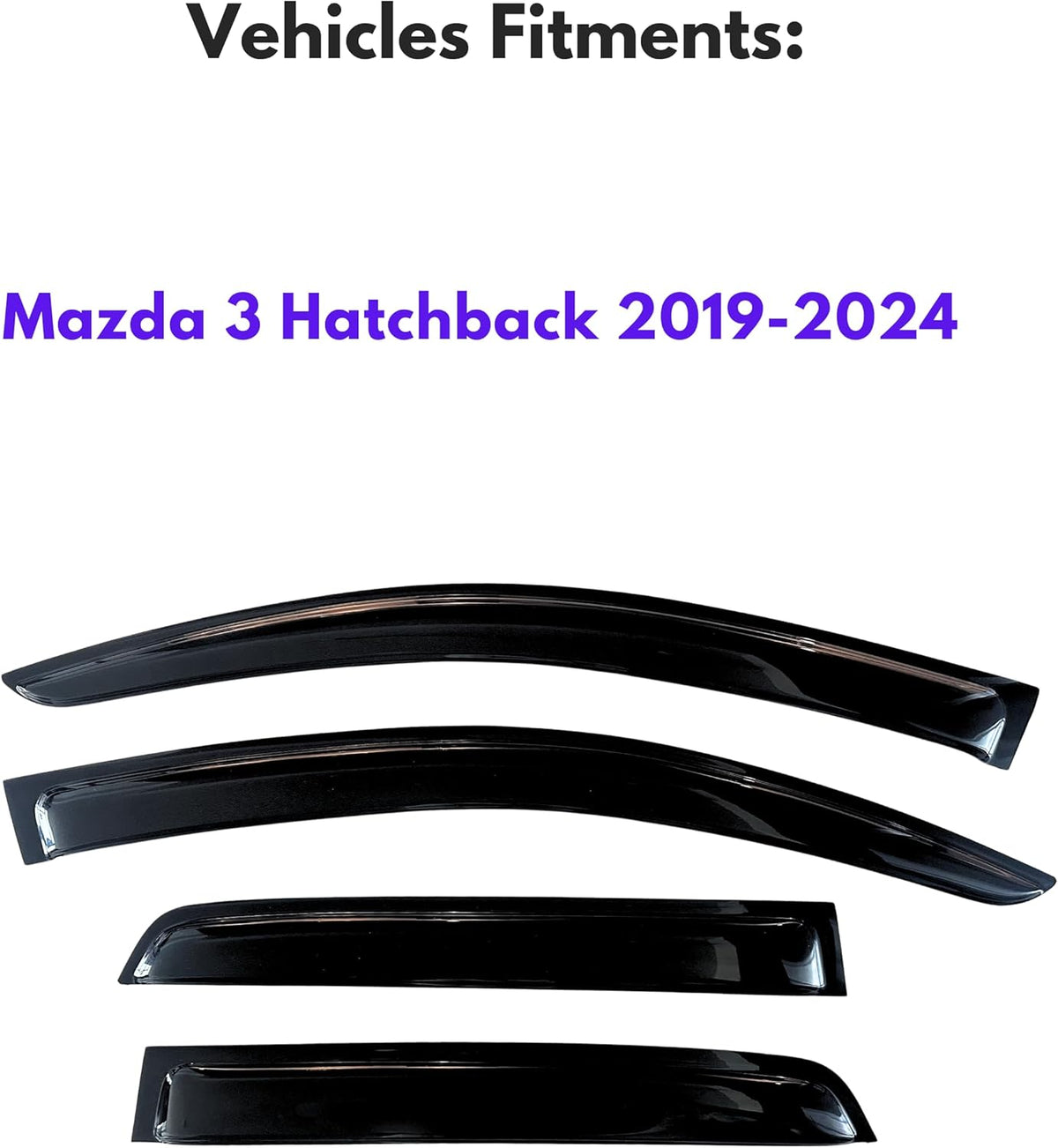 KPY Window Visor Compatible with Mazda 3 Hatchback 2019-2024, 4PC Rain Guard Side Window Vent Deflectors Tape-On Style, 2019 2020 2021 2022 2023 2024