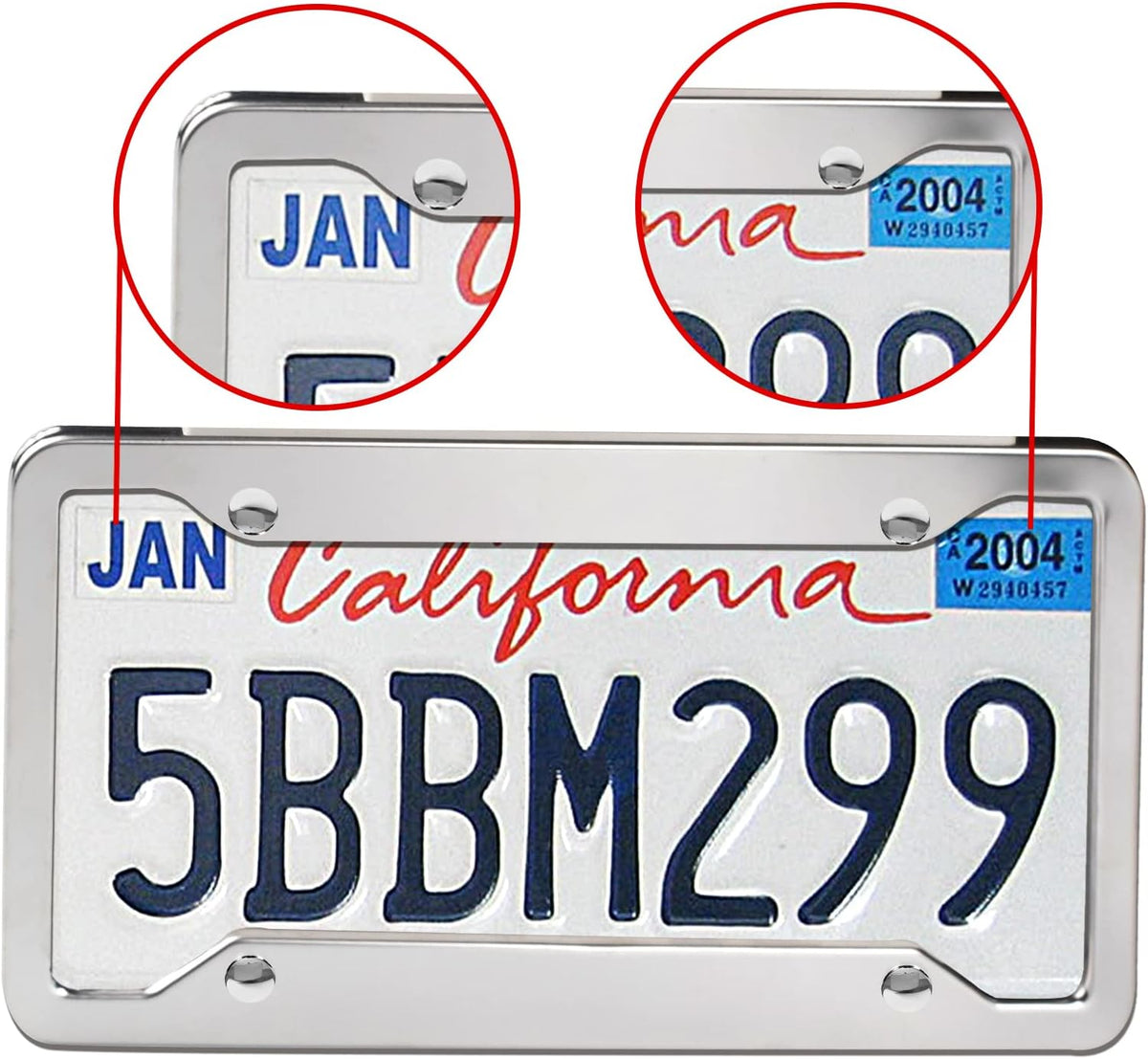 2 Pcs 4 Holes Stainless Steel License Plate Frame，Car License Plate Holder Bracket with Mount Hardware ，Screw， Caps Cover Set Car Accessories