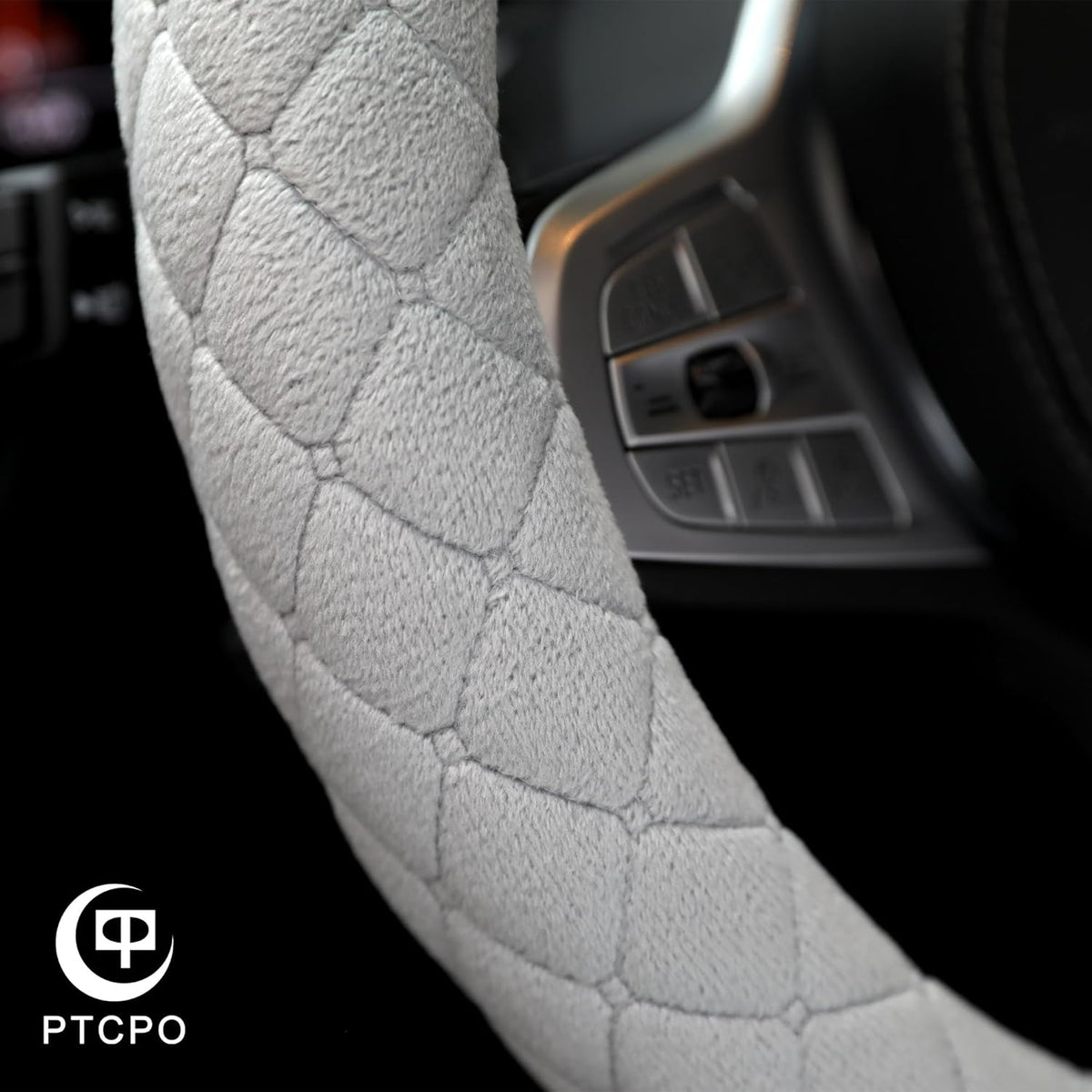 Soft Car Steering Wheel Cover for Sedan, SUV, Warm Luxury Velvet, Odorless, Universal, Anti Slip, Summer Winter, Gray, Large Size[15" 1/2-16"](39-41cm)