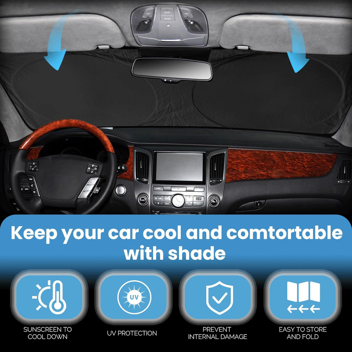 Sun Shade for 2007-2017 Toyota Camry Accessories, Foldable Front Window Shield for Camry LE XLE Hybrid SE XSE Sedan 240T Windshield Sun Visor Protector Fully Covered to Keep Car Cool