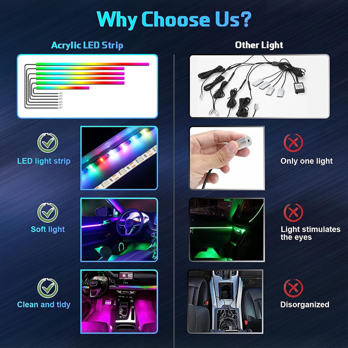 WEBUPAR Dreamcolor Acrylic Car Lights, 6 in 1 LED Strip Lights with APP Control and 213 Color Modes, Decorative Lights, Neon Ambient Lighting Kits