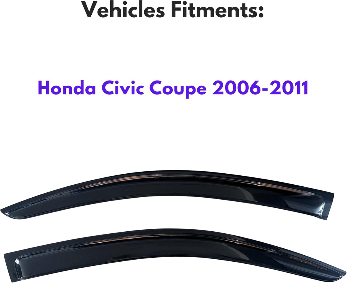 KPY Window Visor Compatible with Honda Civic Coupe 2006-2011, 2PC Rain Guard Side Window Vent Deflectors Tape-On Style, 2006 2007 2008 2009 2010 2011