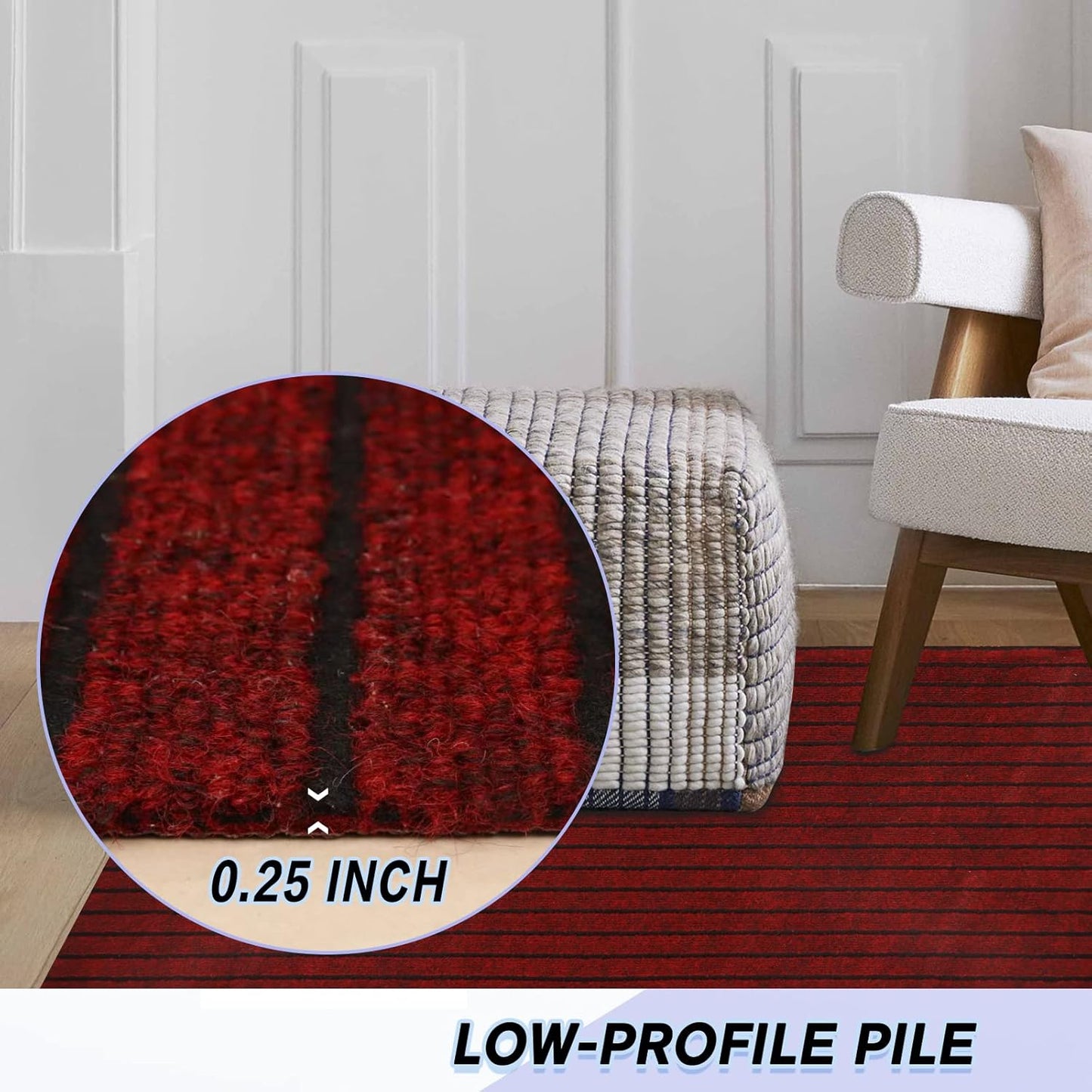Custom Size Backed Non-Slip Area Rugs Runner, Easy Clean, Waterproof Runner Rugs for Hallway Entryway, Kitchen, Laundry, 4FT x 51FT, Red Stripe