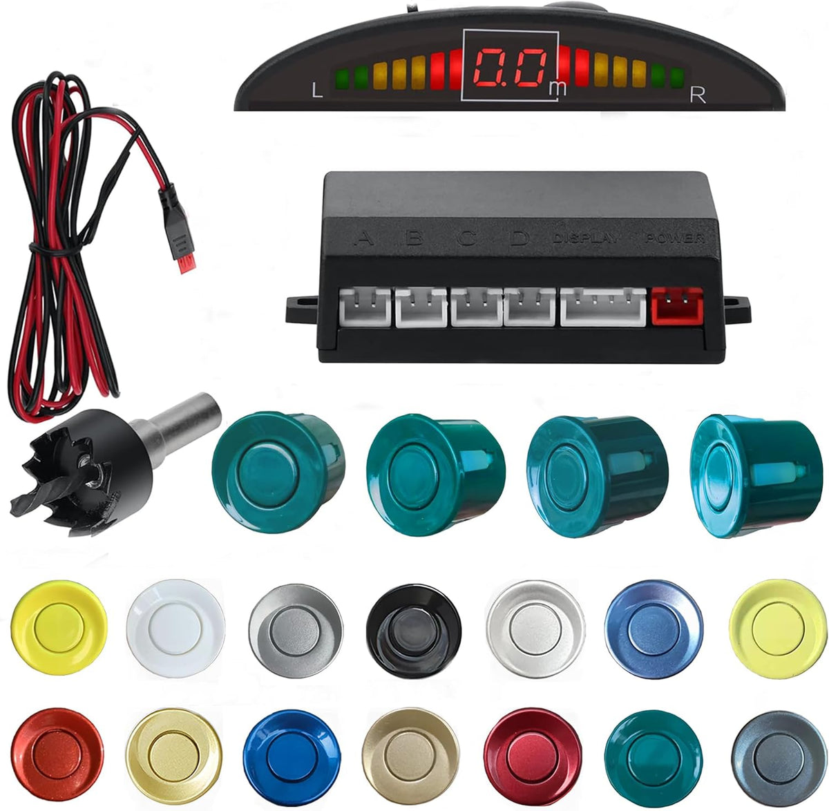 16 Color Options Parking Sensor Kit Backup Sensor Kit Reverse Sensor for Car Sensore de Reversa para Carro Adjustable Alarm Sound Professional Safety System（Green）
