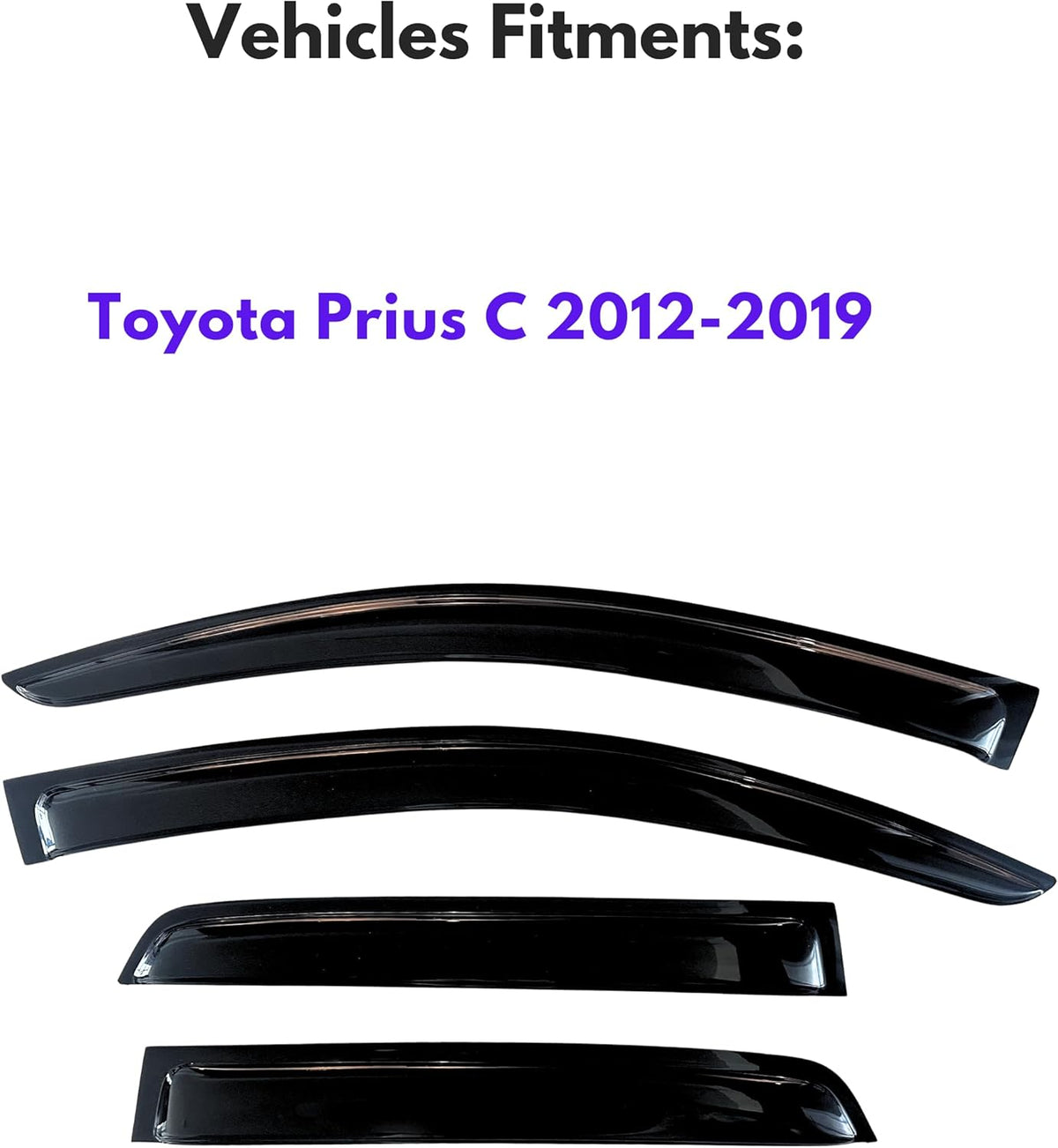 KPY Window Visor Compatible with Toyota Prius C 2012-2019 (Model C Only), 4PC Rain Guard Side Window Vent Deflectors Tape-On Style, 2012 2013 2014 2015 2016 2017 2018 2019