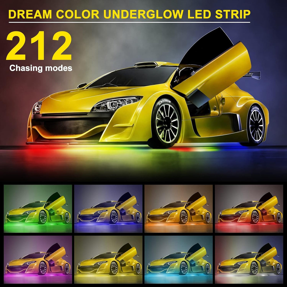 OPP ULITE Car Underglow Light Strip Dream Chasing Color, Upgraded Silicone Material, 212 Modes, 360pcs Led, APP Control Underbody Lights, 90x120x90, 6PC Pack