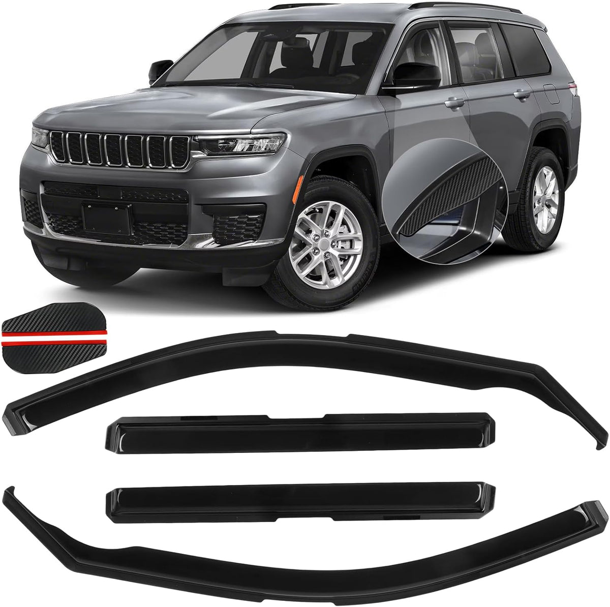 in Channel Rain Guards for 2021 2022 2023 2024 2025 Jeep Grand Cherokee L, Durable Side Wind Deflectors, Smoke Vent Window Visors Shades Shield, 4PCS